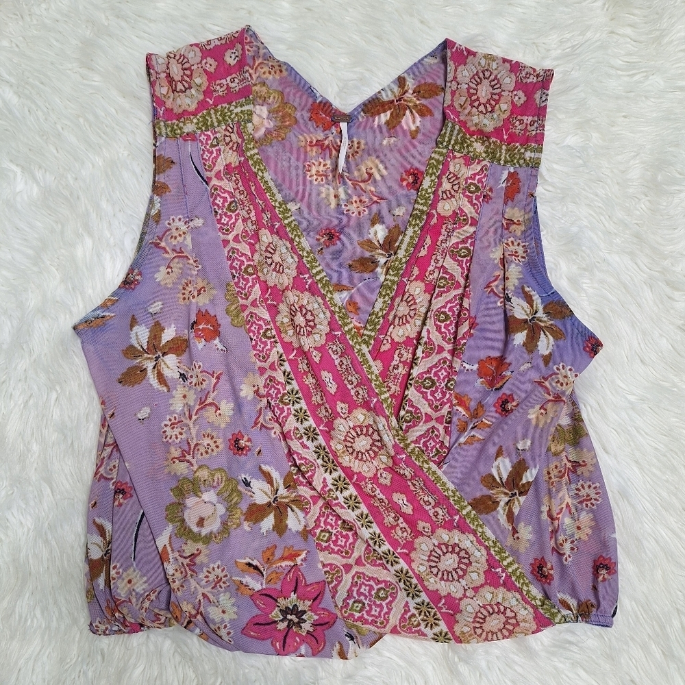 Free People Havana Blue Floral Print Sleeveless Surplice Top - Small - Picture 6 of 15